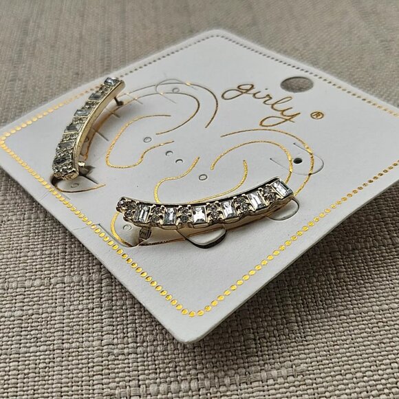 Girly Earrings Gold Tone Crystal accent Fashion Jewelry Climber Earrings New - Picture 5 of 12